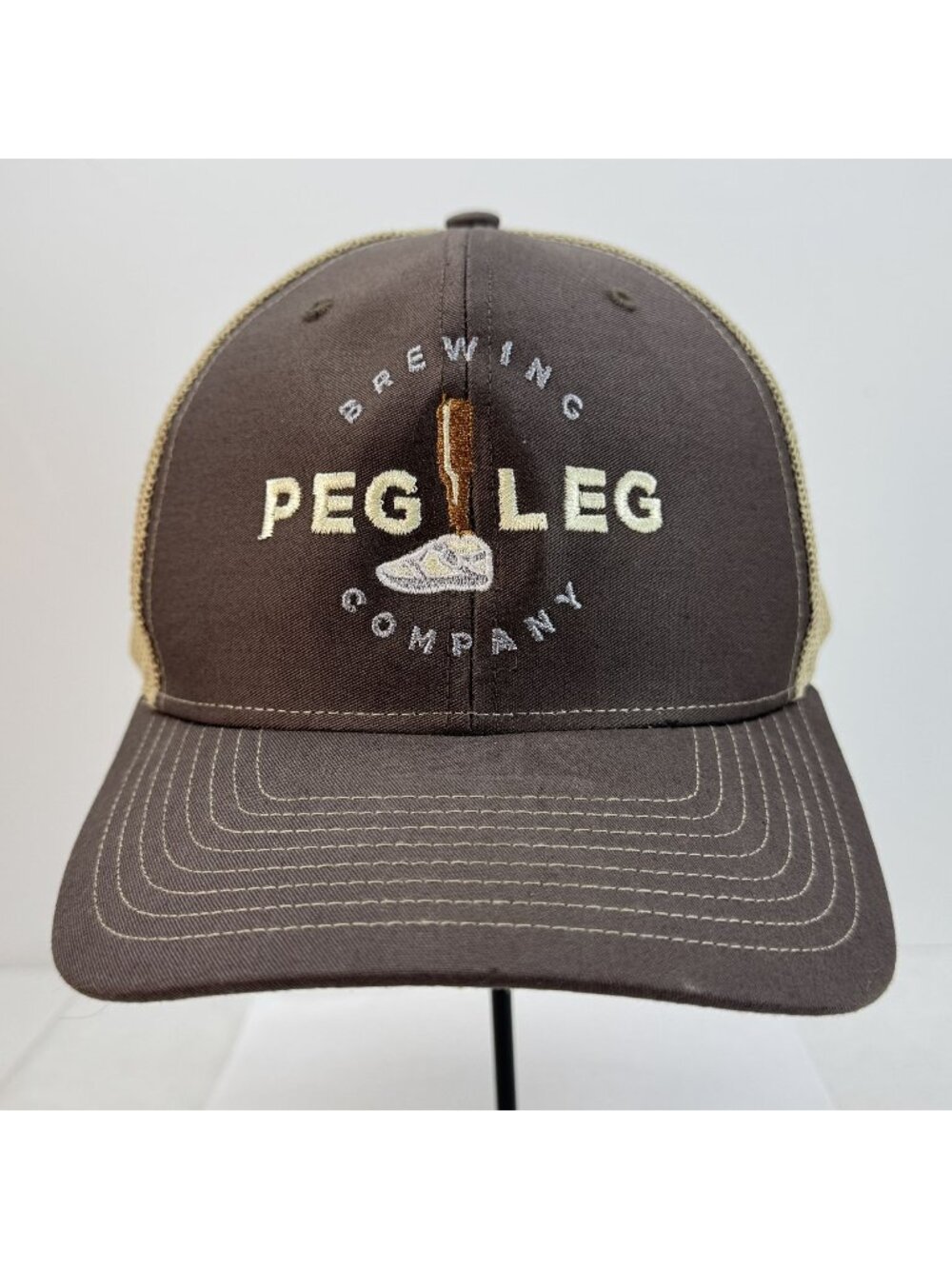 Peg Leg Brewing Company Brown Tan Mesh Trucker Cap Snapback Adjustable Hat
